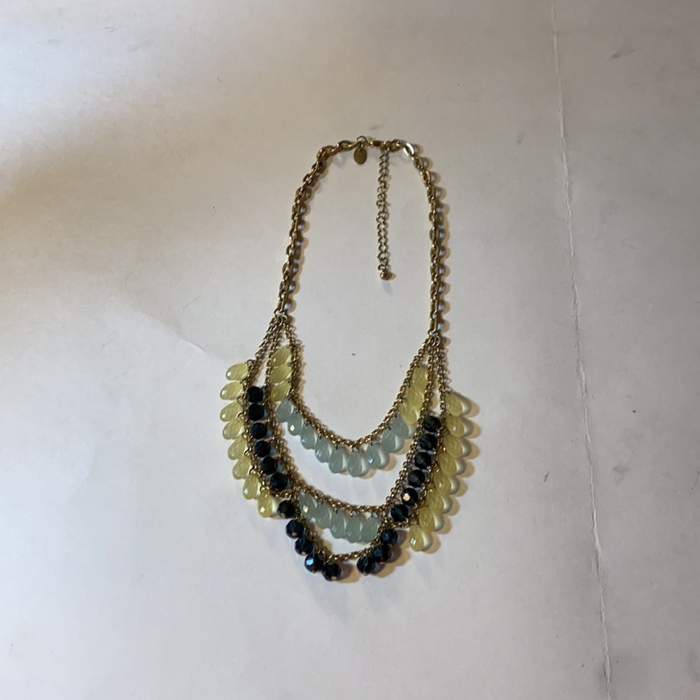 Lia Sophia Vintage Layer Bib Necklace Yellow Blue Black Cascading Teardrop Beads